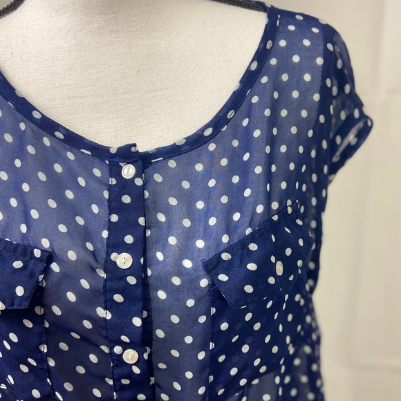 Glam Dollz Semi Sheer Polka Dot Top Navy White - Picture 4 of 9